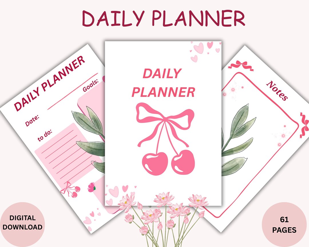Pink Girly Daily Planner Printable, Bows Design (digital Download) - Etsy