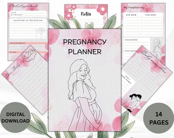Pregnancy Planner Printable, Baby Journal, Birth Plan (Digital Download)