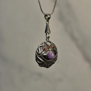 Charoite Eye Snake Pendant | S925 Sterling Silver Mystic Necklace | Gothic Gemstone Jewelry image 2