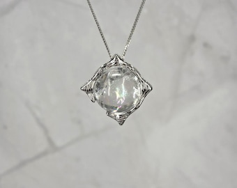 Azeztulite Sphere Pendant | Sterling Silver 925 Celestial Crystal Necklace