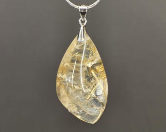 Colgante de cuarzo rutilado dorado / Plata de ley 925 / Arcoíris naturales, cristal curativo