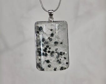 Hollandite Quartz Pendant | Sterling Silver S925 Setting | Natural Included Quartz Crystal | Statement Jewelry Gift