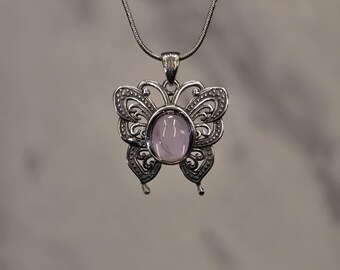 Natural Amethyst Butterfly Pendant | Sterling Silver S925 Charm, Purple Gemstone Jewelry