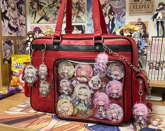 Red Big Window Bag,Anime Pin Display Bag, Oshi pouch, Shoulder ita bag, Pin Display Bag, Gifts for Anime lovers, Leather Ita Backpack Cute