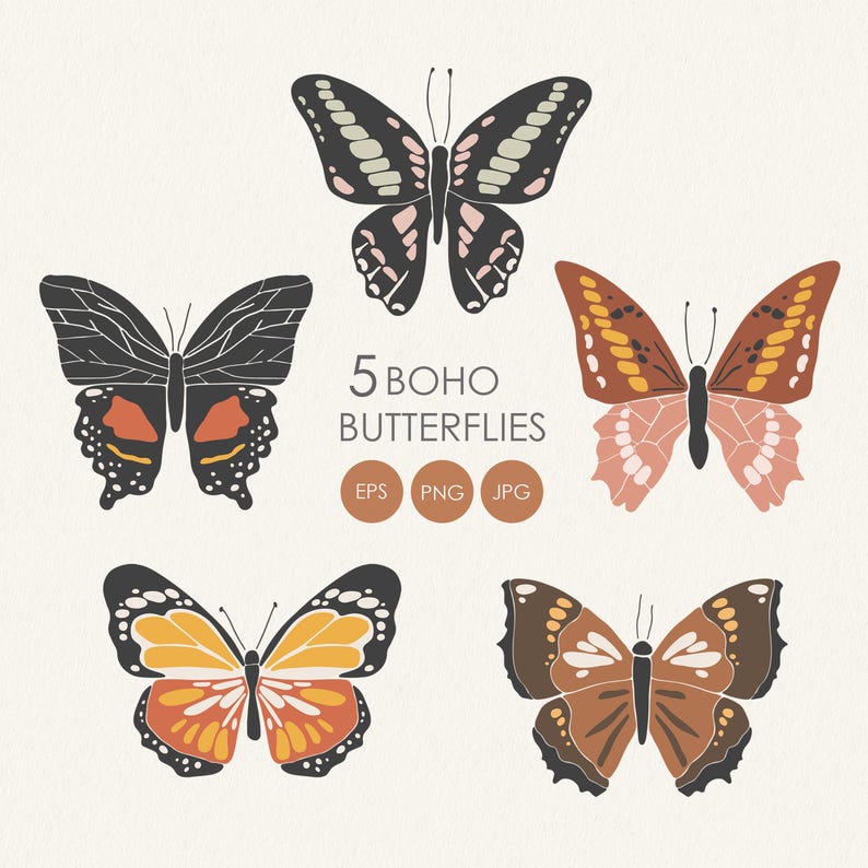 Boho Insects Butterflies Clipart, Boho Butterfly Insects, Digital Cute Elements ...