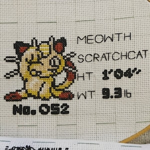 Meowth Pokedex Cross Stitch Pattern