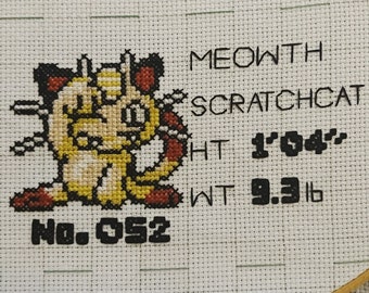 Meowth Pokedex Cross Stitch Pattern