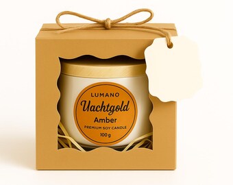 Amber scented candle – soy wax candle – wooden wick – luxury gift candle – handmade aroma candle – long-burning natural candle – gift box