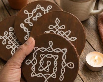 Kolam coasters | set of 4 - Handmade decor, tambulam gifts, housewarming gifts