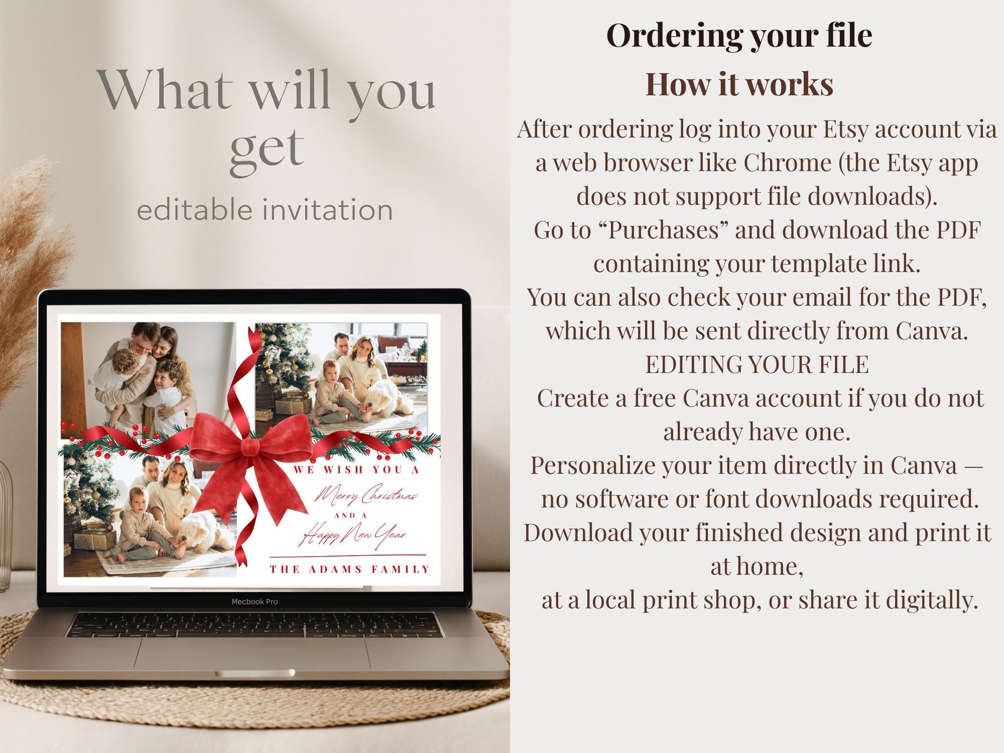 Editable Christmas Photo Card Template – Family Holiday Card (digital ...