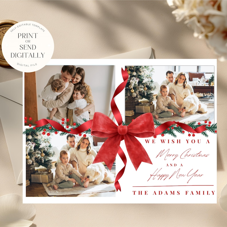 Editable Christmas Photo Card Template – Family Holiday Card (digital ...