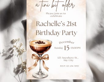Espresso Martini 21st Birthday Invitation, Elegant Cocktail Party, Canva Template