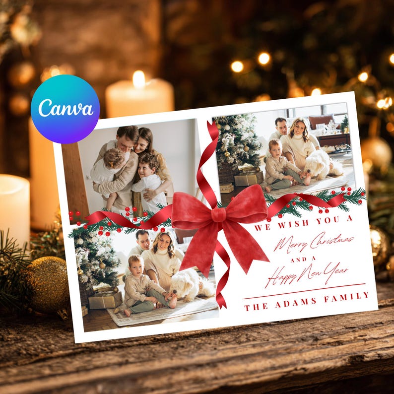 Editable Christmas Photo Card Template – Family Holiday Card (digital ...