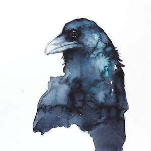 Raven watercolor art, raven painting, raven watercolor wall art, raven lover gift