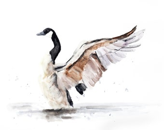 CANDADIAN GOOSE Watercolor Art Print, 14x11 inches, Canada goose Bird Painting, Geese Art, Goose Art