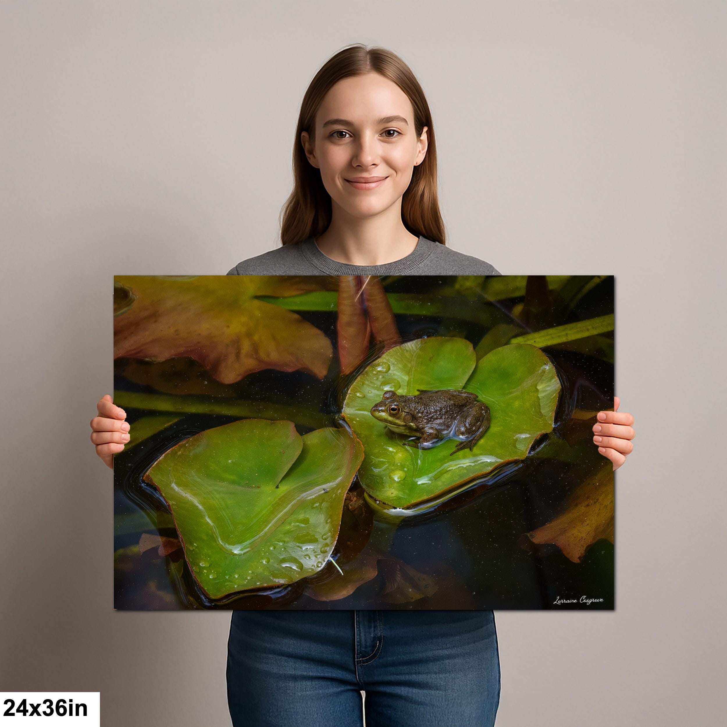 Frog on Lily Pad Photo, Acadia Maine Wildlife Print, Green Lily Pad ...