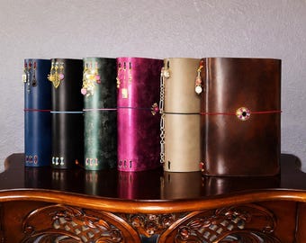 Customize Your Own Journal. Leather Journal Cover: Refillable A5 Trifold with 3 Notebooks, choice of Charms.