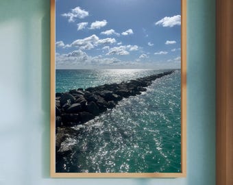 Miami Beach Wall Art | South Pointe Ocean Jetty Photography | Coastal Decor | Digital Download