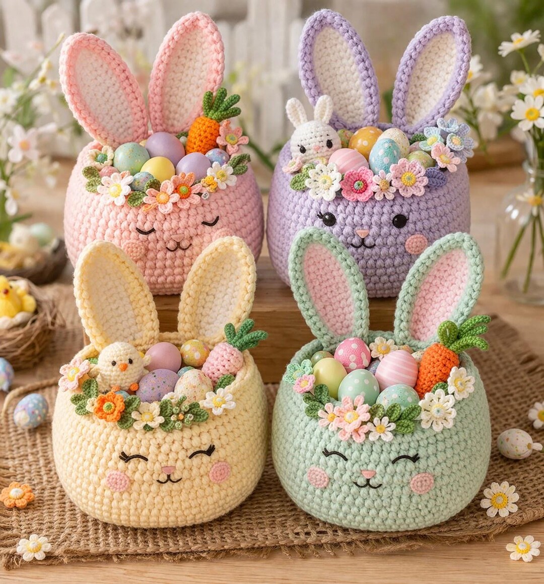 Easter Bunny Basket Crochet Pattern PDF, Amigurumi Egg Holder & Candy ...