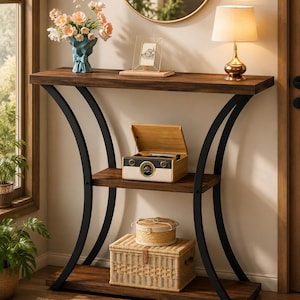 3 Tier Console End Table with Open Shelves, Narrow Entryway Table, Rustic Hallway Accent Table, Sofa Table, Entry Storage Display Shelf