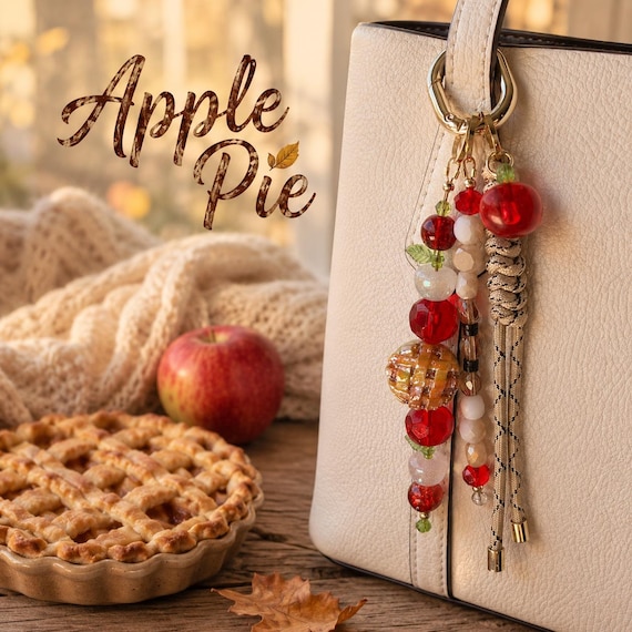 Handmade Apple Pie Bag Charm, Autumn Accessory, Cozy Fall Gift, Apple Lover