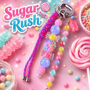 Handmade Candy Bag Charm | Sparkly Beaded Keychain, Pastel Kawaii Accessory