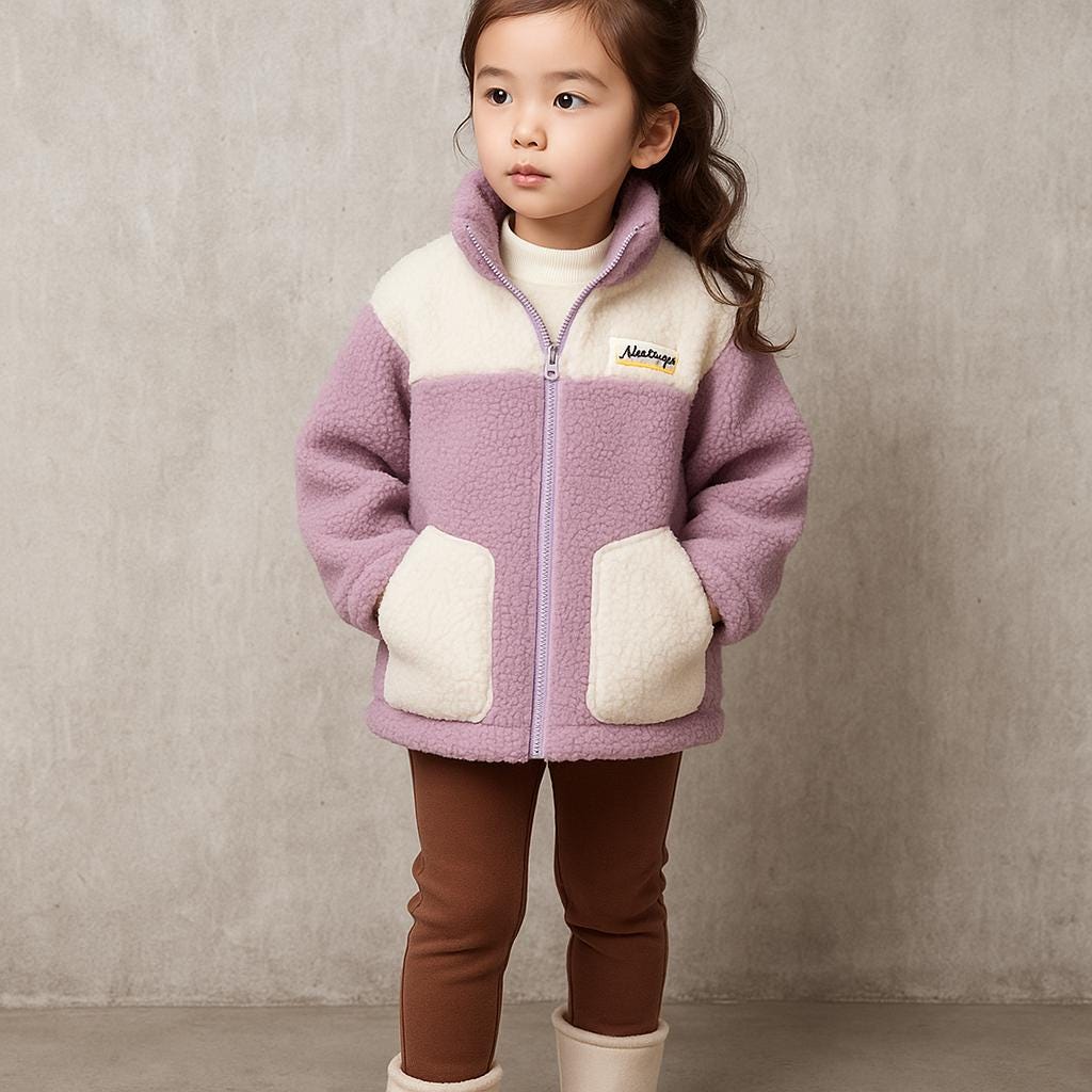Girls' Lamb Wool Fleece Jacket Color Block Winter Coat