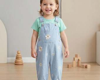 Summer Baby Floral Embroidered Romper | Sleeveless Cotton Overalls with Pockets | Toddler Girls Jumpsuit Outfit