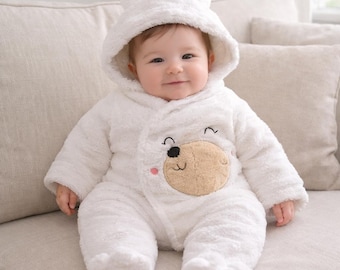 Mono con capucha elegante para bebé / Pelele de invierno cálido para bebé / Traje de nieve con orejas de animal lindo