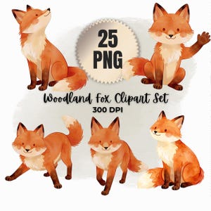 Storybook Fuchs Charakter Clipart Set - 25 Durchgängige Aquarell Fuchs Posen für Kinderbücher