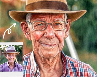 Custom Pencil Drawing, Dad Pencil Sketch Portrait, Personalized Gift For Him, Colored Pencil Sketch, Gift for Dad, Dad Photo to Sketch