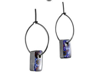 Boucles d’oreilles longues Cobalt Box 100% faites à la main de Pologne, bijoux etno boho, boucles d’oreilles colorées, argent sterling et résine, boucles d’oreilles longues et légères