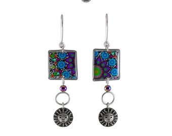 Boucles d'oreilles longues SUNSHINE 100% fait main de Pologne, bijoux etno boho, boucles d'oreilles colorées, argent sterling et résine, longues boucles d'oreilles