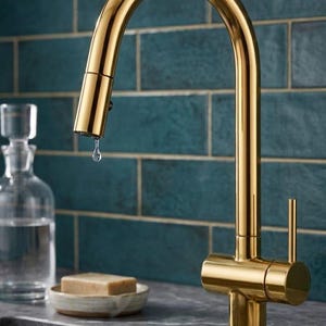 Unlacquered Brass Pull Down Kitchen Faucet, Modern Single Handle Mixer Tap