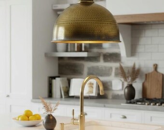 Hand Hammered Copper Pendant Light – Moroccan Dome Ceiling Lamp, Green Patina