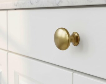 Unlacquered Brass Oval Cabinet Knob, Solid Drawer Pull, Antique Gold Furniture Handle