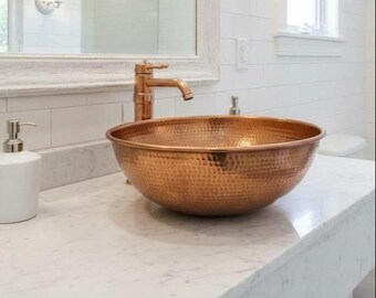 Hand Hammered Copper Vessel Sink | Rustic Bathroom Bowl | Handmade Moroccan Vanity Sink