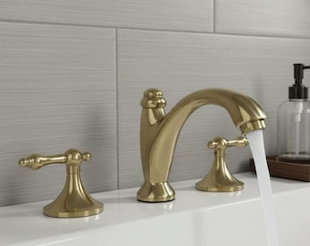 Grifo de latón sin lacar, grifo de lavabo de estilo victoriano, acabado en latón natural.