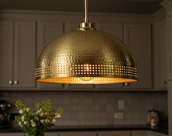 Hand Hammered Copper Pendant Light – Moroccan Dome Ceiling Lamp Modern Rustic Kitchen
