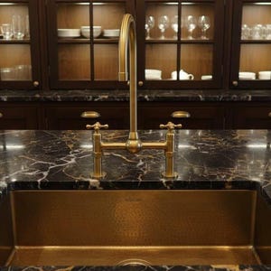 Unlacquered Brass Bridge Faucet – Solid Gooseneck Tap, Cross Handles – Vintage Farmhouse Kitchen Sink Mixer