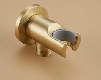 Unlacquered Brass Shower Head Holder, Wall Mounted Handheld Shower Bracket