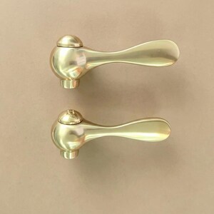 Unlacquered Brass Faucet Handles, Hot Cold Lever Set, Vintage Bathroom Hardware Knobs