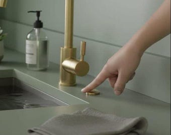 Unlacquered Brass Air Switch Kit, Vintage Gold Sink Button, Kitchen Counter Control