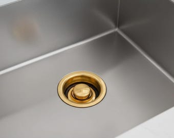 Unlacquered Brass Kitchen Sink Waste, Solid Drain Strainer, Farmhouse Luxury Hardware