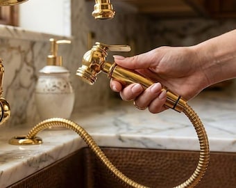Vintage Brass Long Garden Pump Sprayer With Wood Handle