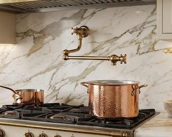 Unlacquered Brass Pot Filler Faucet: Wall Mount Folding Kitchen Tap, Vintage Double Joint Luxury