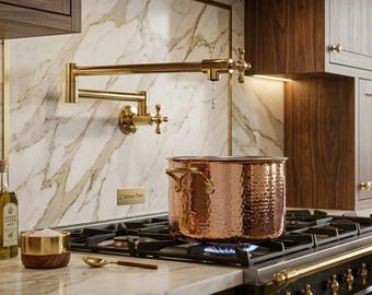 Unlacquered Brass Pot Filler Faucet, Wall Mount Folding Kitchen Tap, Vintage Stove Fixture