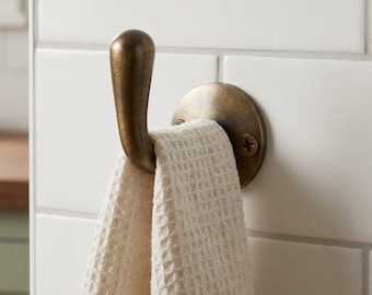 Brass Wall Hook | Minimalist Antique Gold Hanger | Modern Entryway Towel Holder