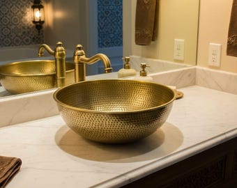 Hand Hammered Copper Vessel Sink | Rustic Bathroom Bowl | Handmade Moroccan Vanity Sink