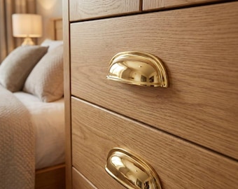 Solid Brass Cabinet Pulls, Polished Gold Drawer Handles, Modern Cupboard Hardware
